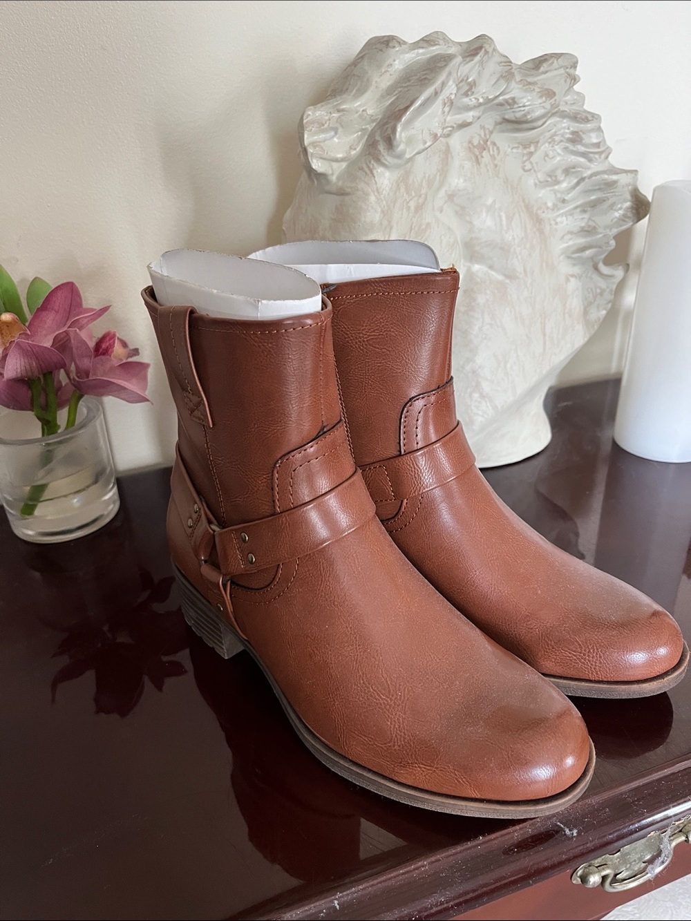 FRYE AND CO. Brown Leather Ankle Harness Boots